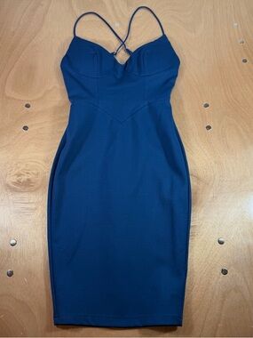 Hello Molly Deep Blue Strappy Midi Sheath Dress
